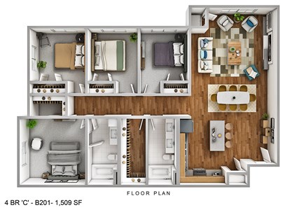 Four-bedroom floorplan